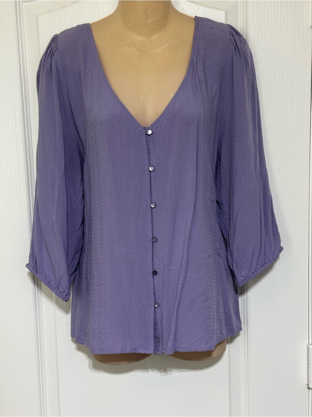 hinge Lavender V-Neck Button-Front Blouse